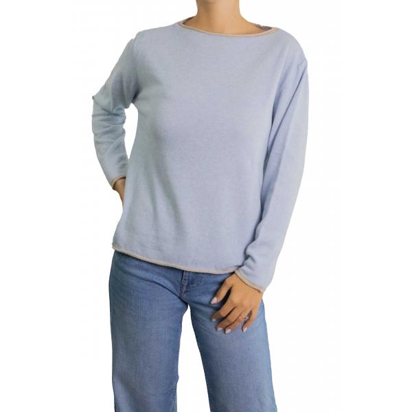 Maglioncino in misto cashmere tinta unita con bordi a contrasto di colore 